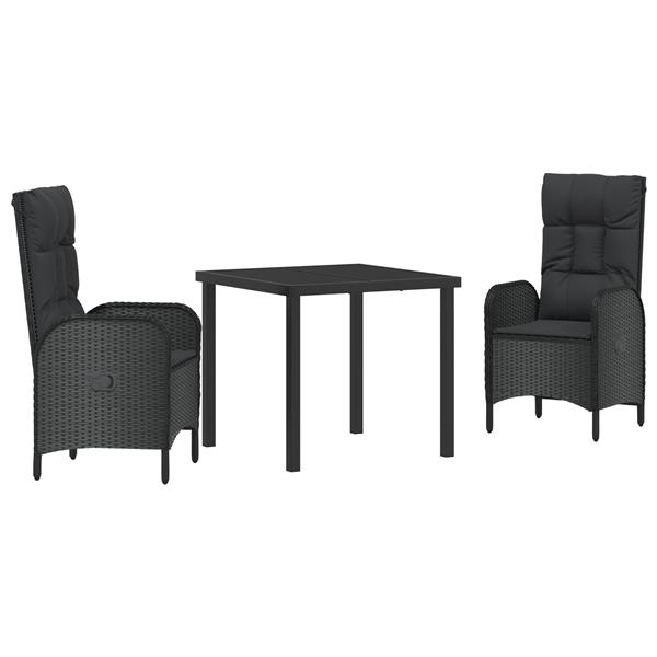 Grote foto vidaxl 3 delige tuin eettafel set zwart poly rattan tuin en terras tuinmeubelen