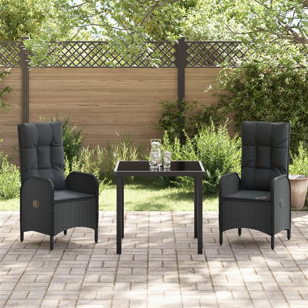 Grote foto vidaxl 3 delige tuin eettafel set zwart poly rattan tuin en terras tuinmeubelen