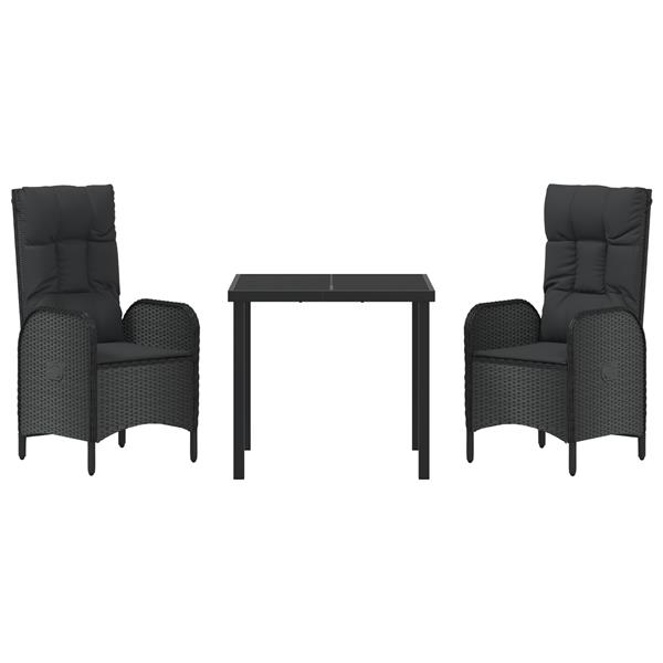 Grote foto vidaxl 3 delige tuin eettafel set zwart poly rattan tuin en terras tuinmeubelen