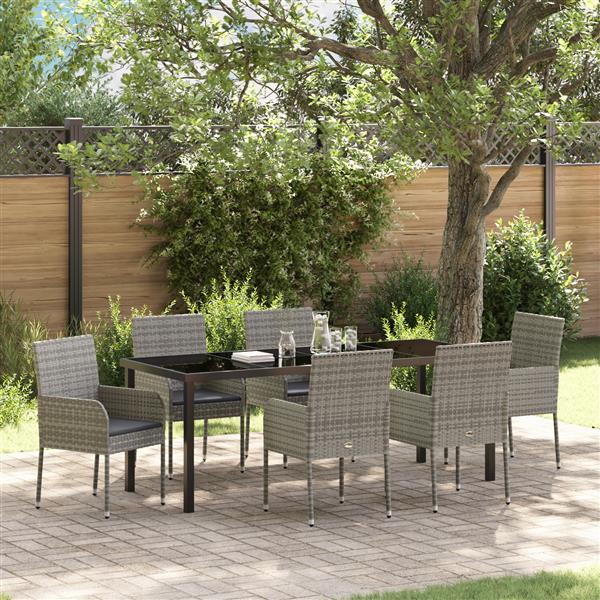 Grote foto vidaxl 7 delige tuinset met kussens grijs poly rattan tuin en terras tuinmeubelen