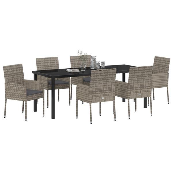 Grote foto vidaxl 7 delige tuinset met kussens grijs poly rattan tuin en terras tuinmeubelen