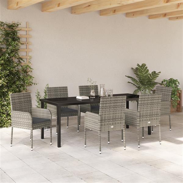 Grote foto vidaxl 7 delige tuinset met kussens grijs poly rattan tuin en terras tuinmeubelen
