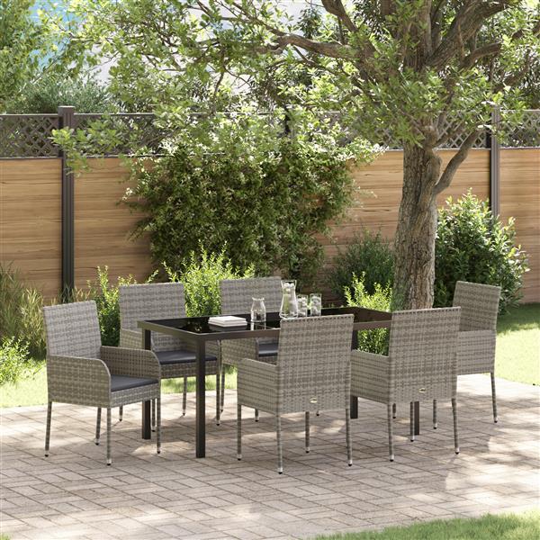 Grote foto vidaxl 7 delige tuinset met kussens in grijs poly rattan tuin en terras tuinmeubelen