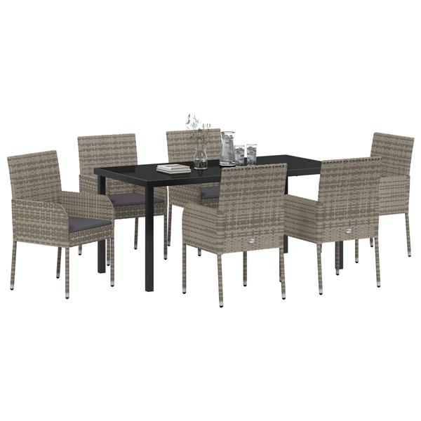 Grote foto vidaxl 7 delige tuinset met kussens in grijs poly rattan tuin en terras tuinmeubelen