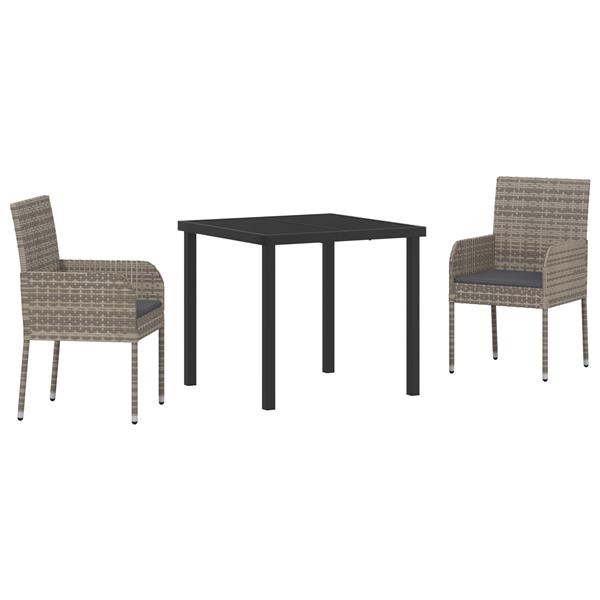 Grote foto vidaxl 3 delige tuinset met kussens grijs poly rattan tuin en terras tuinmeubelen