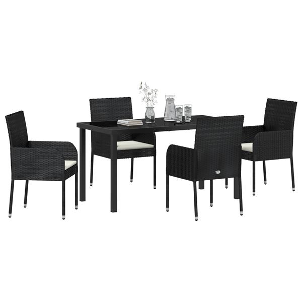 Grote foto vidaxl 5 delige tuinset met kussens zwart poly rattan tuin en terras tuinmeubelen