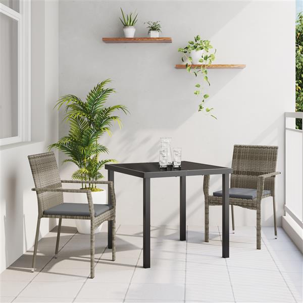 Grote foto vidaxl 3 delige tuintafel met kussens grijs poly rattan tuin en terras tuinmeubelen