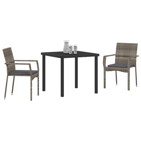 Grote foto vidaxl 3 delige tuintafel met kussens grijs poly rattan tuin en terras tuinmeubelen