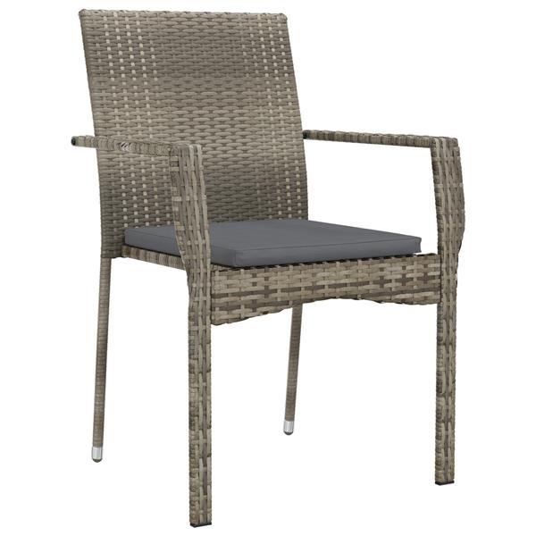 Grote foto vidaxl 3 delige tuintafel met kussens grijs poly rattan tuin en terras tuinmeubelen