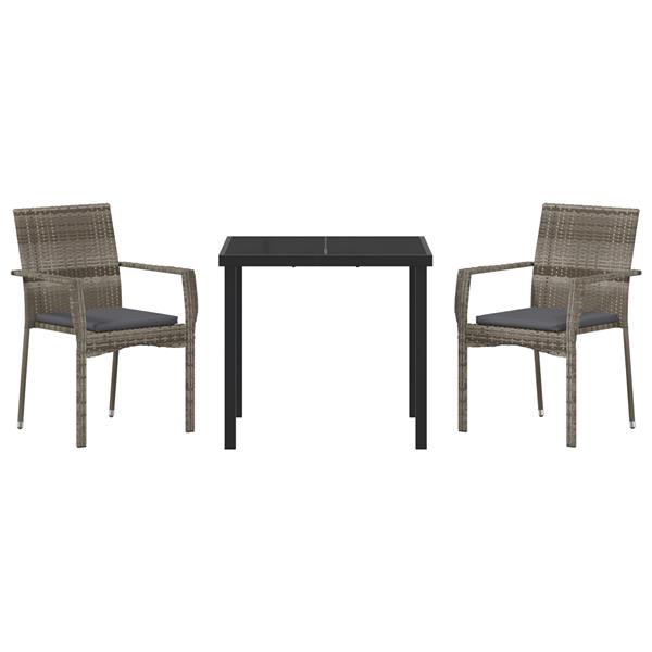 Grote foto vidaxl 3 delige tuintafel met kussens grijs poly rattan tuin en terras tuinmeubelen