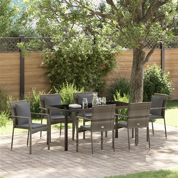 Grote foto vidaxl 7 delige tuinset met kussens grijs poly rattan tuin en terras tuinmeubelen