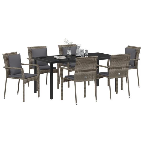 Grote foto vidaxl 7 delige tuinset met kussens grijs poly rattan tuin en terras tuinmeubelen