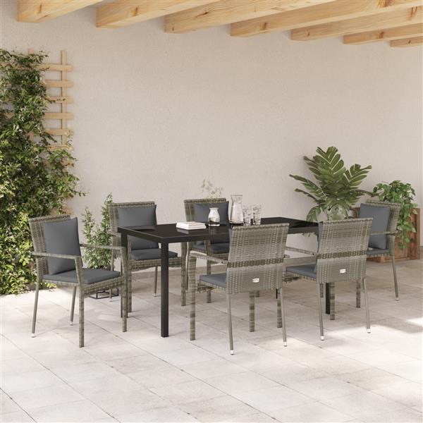 Grote foto vidaxl 7 delige tuinset met kussens grijs poly rattan tuin en terras tuinmeubelen