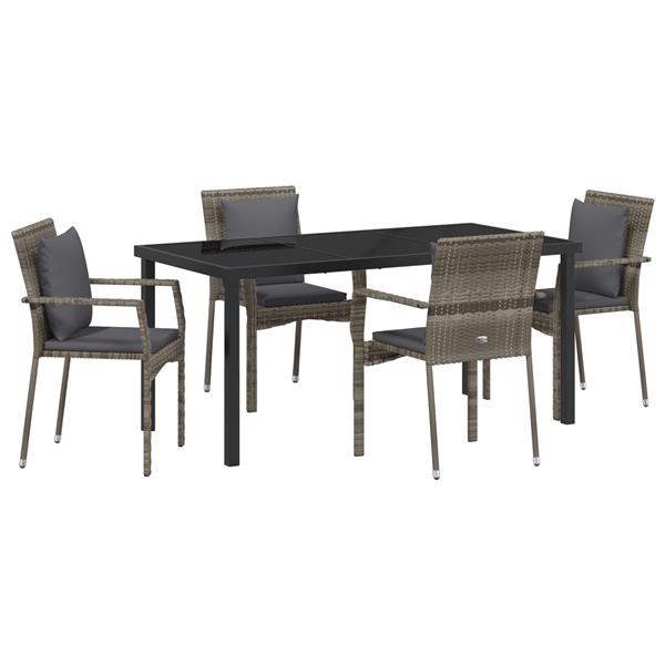 Grote foto vidaxl 5 delige tuin eetset met kussens grijs poly rattan tuin en terras tuinmeubelen