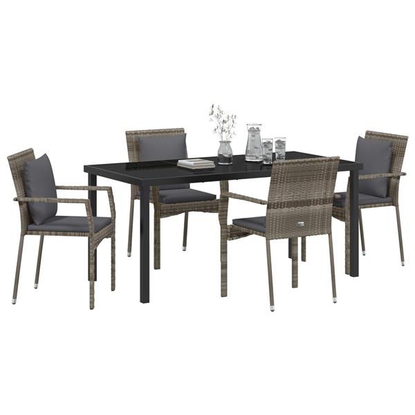 Grote foto vidaxl 5 delige tuin eetset met kussens grijs poly rattan tuin en terras tuinmeubelen