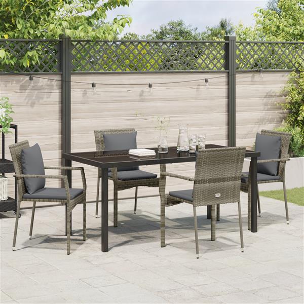 Grote foto vidaxl 5 delige tuin eetset met kussens grijs poly rattan tuin en terras tuinmeubelen