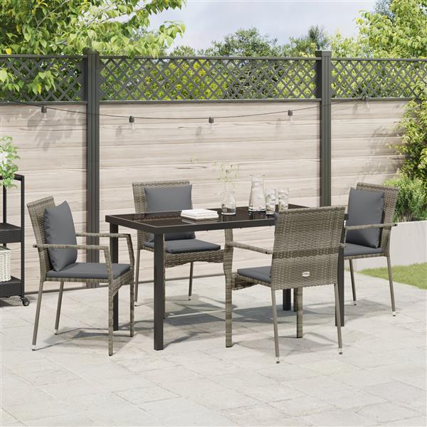 Grote foto vidaxl 5 delige tuin eettafelset met kussens grijs poly rattan tuin en terras tuinmeubelen