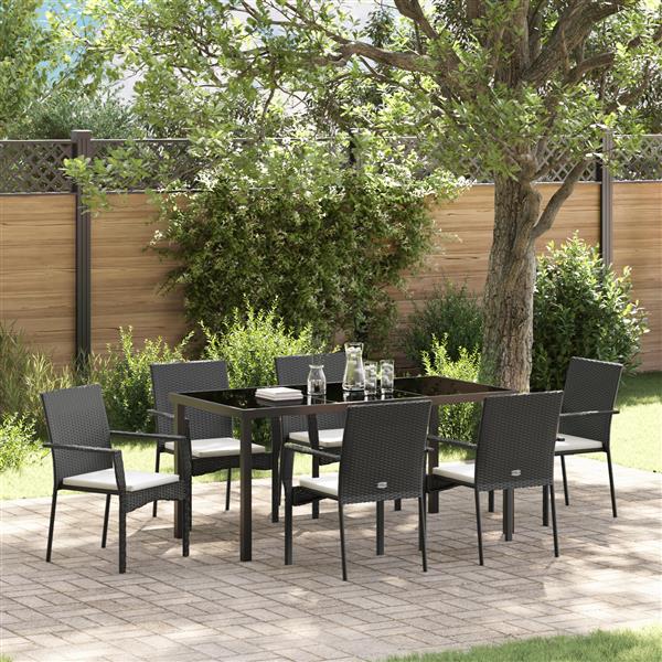 Grote foto vidaxl 7 delige tuinset met kussens zwart poly rattan tuin en terras tuinmeubelen