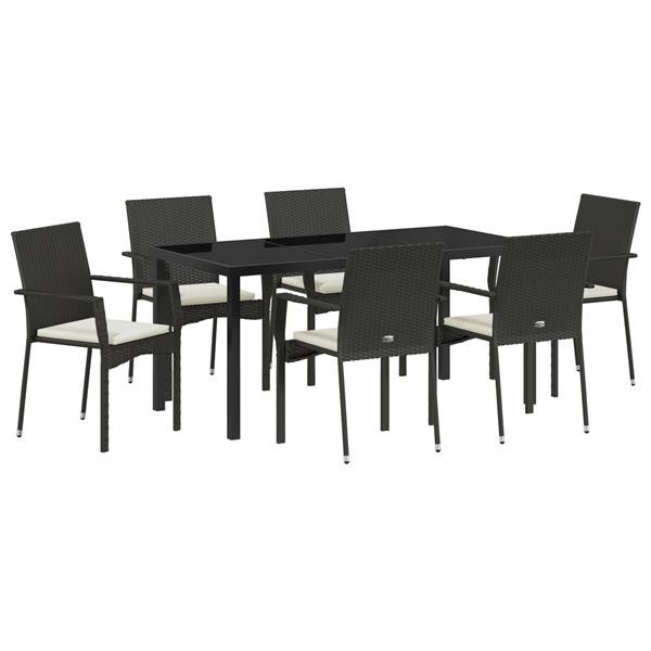 Grote foto vidaxl 7 delige tuinset met kussens zwart poly rattan tuin en terras tuinmeubelen