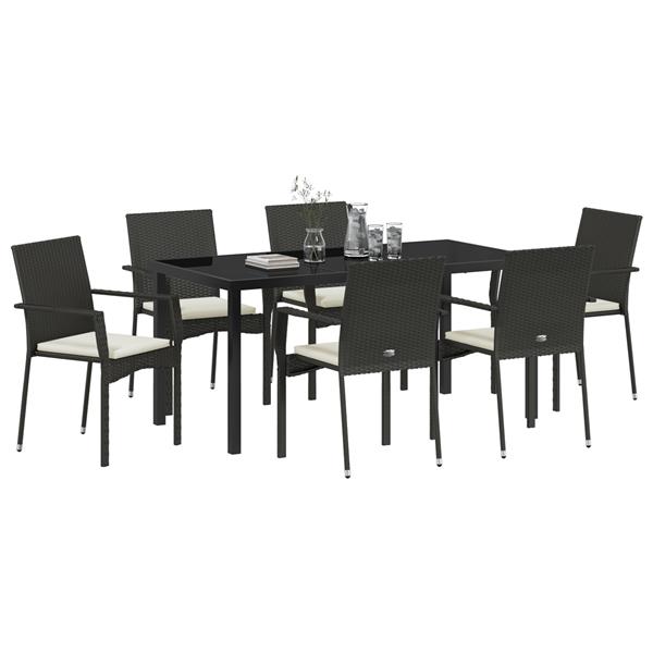 Grote foto vidaxl 7 delige tuinset met kussens zwart poly rattan tuin en terras tuinmeubelen