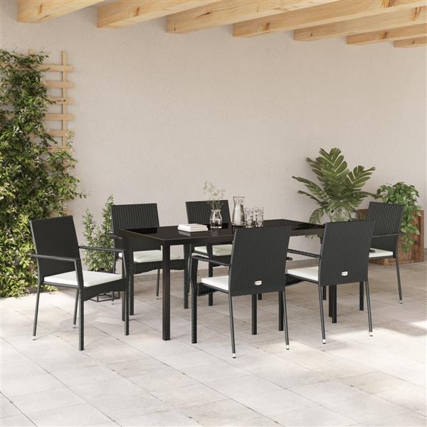 Grote foto vidaxl 7 delige tuinset met kussens zwart poly rattan tuin en terras tuinmeubelen