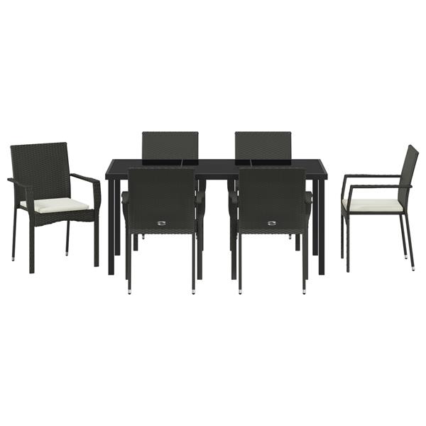 Grote foto vidaxl 7 delige tuinset met kussens zwart poly rattan tuin en terras tuinmeubelen