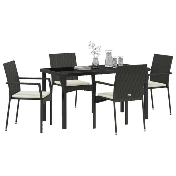 Grote foto vidaxl 5 delige tuin eetset met kussens zwart poly rattan tuin en terras tuinmeubelen