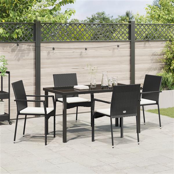 Grote foto vidaxl 5 delige tuin eetset met kussens zwart poly rattan tuin en terras tuinmeubelen