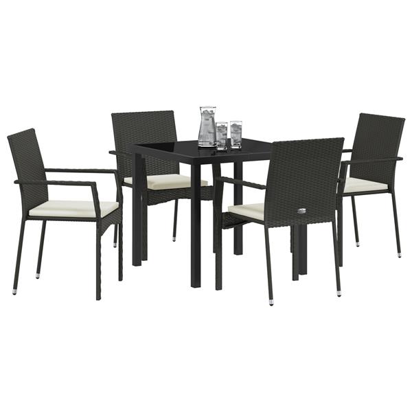 Grote foto vidaxl 5 delige tuin eetset met kussens zwart poly rattan tuin en terras tuinmeubelen