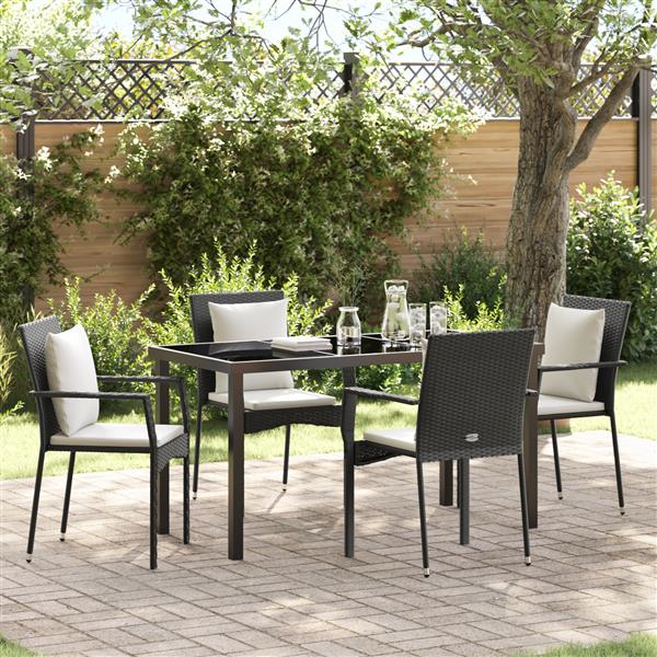 Grote foto vidaxl 5 delige tuin eettafelset met kussens van zwart poly rattan tuin en terras tuinmeubelen