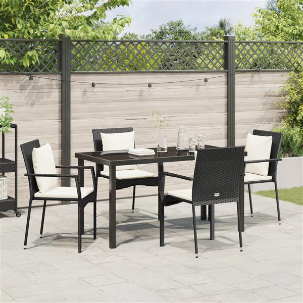Grote foto vidaxl 5 delige tuin eettafelset met kussens van zwart poly rattan tuin en terras tuinmeubelen