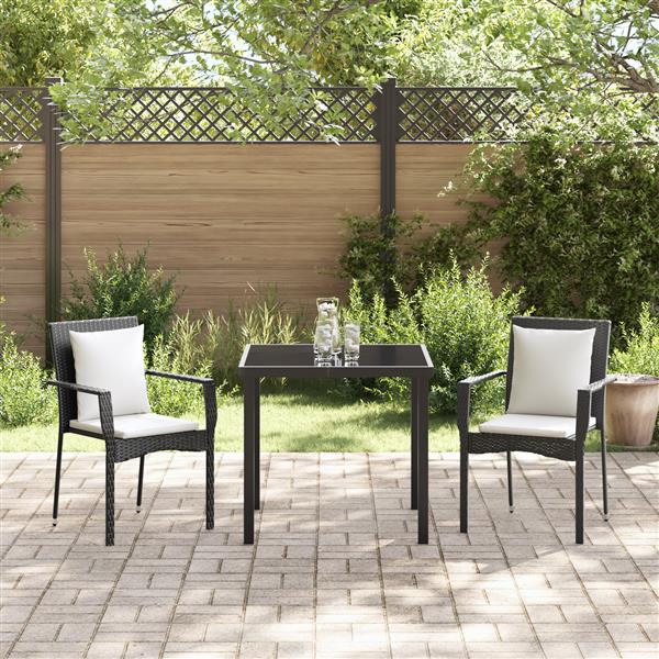 Grote foto vidaxl 3 delige tuin eetset met kussens zwart poly rattan tuin en terras tuinmeubelen