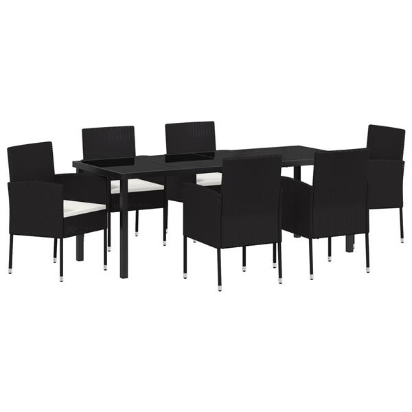Grote foto vidaxl 7 delige tuin eettafel set met kussens zwart poly rattan tuin en terras tuinmeubelen