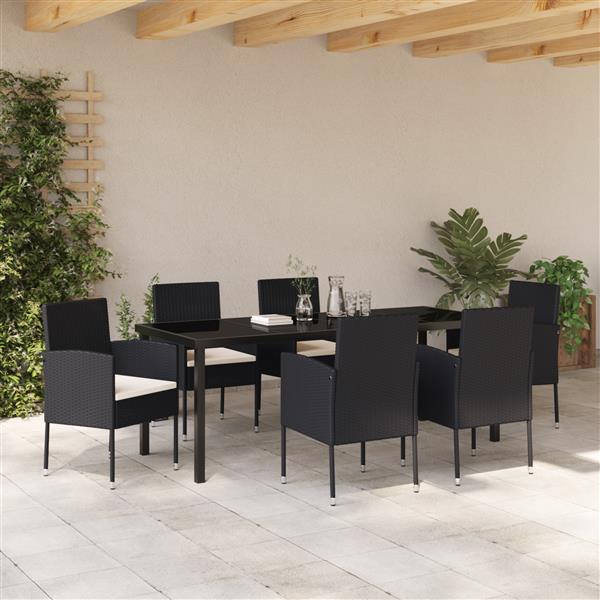 Grote foto vidaxl 7 delige tuin eettafel set met kussens zwart poly rattan tuin en terras tuinmeubelen