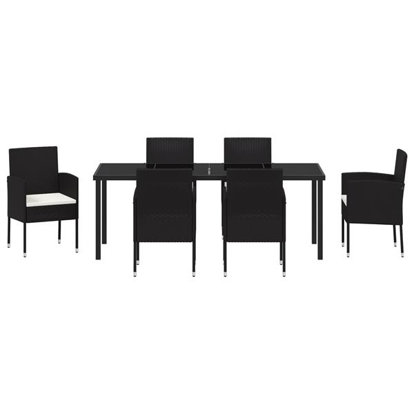 Grote foto vidaxl 7 delige tuin eettafel set met kussens zwart poly rattan tuin en terras tuinmeubelen