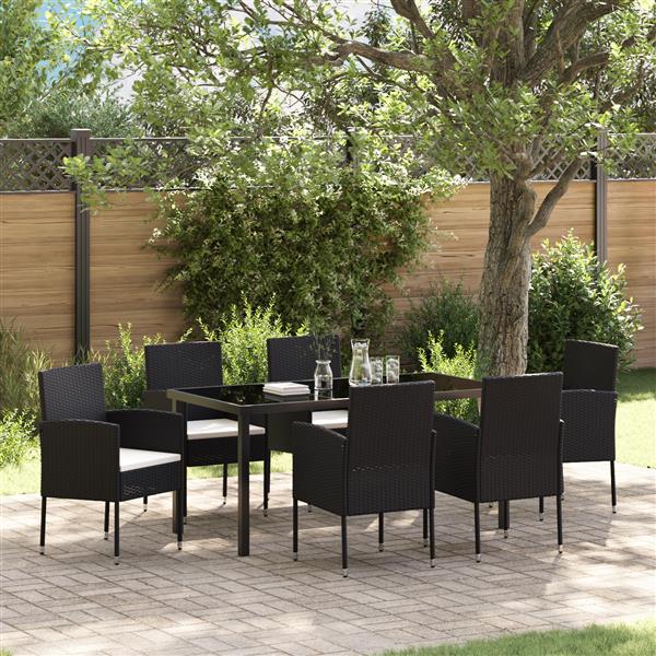 Grote foto vidaxl 7 delige tuinset met kussens zwart poly rattan tuin en terras tuinmeubelen