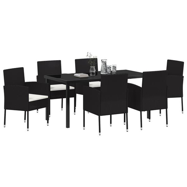 Grote foto vidaxl 7 delige tuinset met kussens zwart poly rattan tuin en terras tuinmeubelen