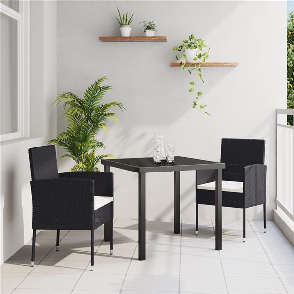 Grote foto vidaxl 3 delige tuin eetset met kussens zwart poly rattan tuin en terras tuinmeubelen