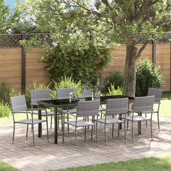 Grote foto vidaxl 9 delige tuin eetset grijs poly rattan tuin en terras tuinmeubelen