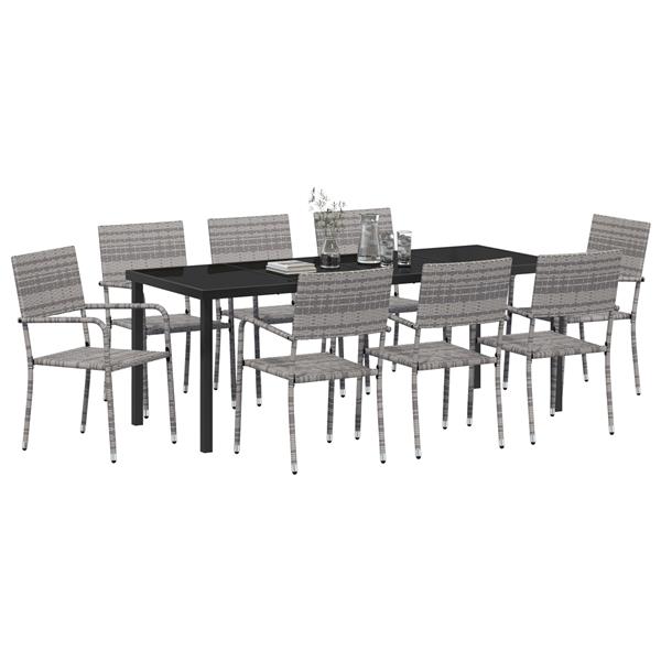Grote foto vidaxl 9 delige tuin eetset grijs poly rattan tuin en terras tuinmeubelen