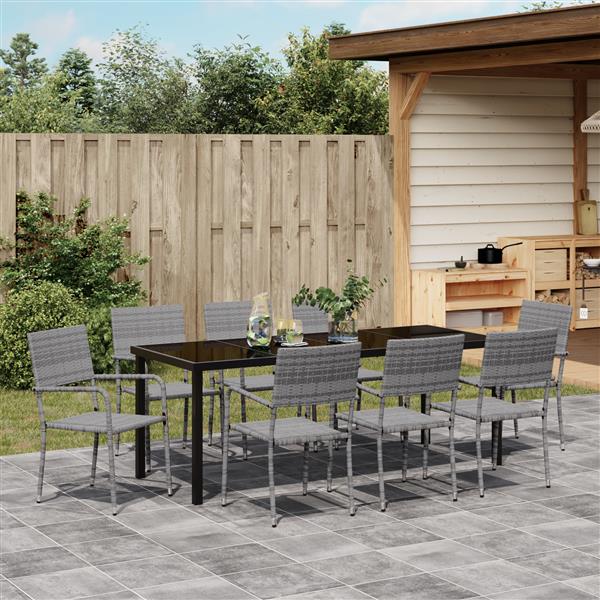 Grote foto vidaxl 9 delige tuin eetset grijs poly rattan tuin en terras tuinmeubelen