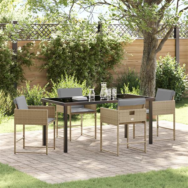 Grote foto vidaxl 5 delige tuinset met kussens beige poly rattan tuin en terras tuinmeubelen