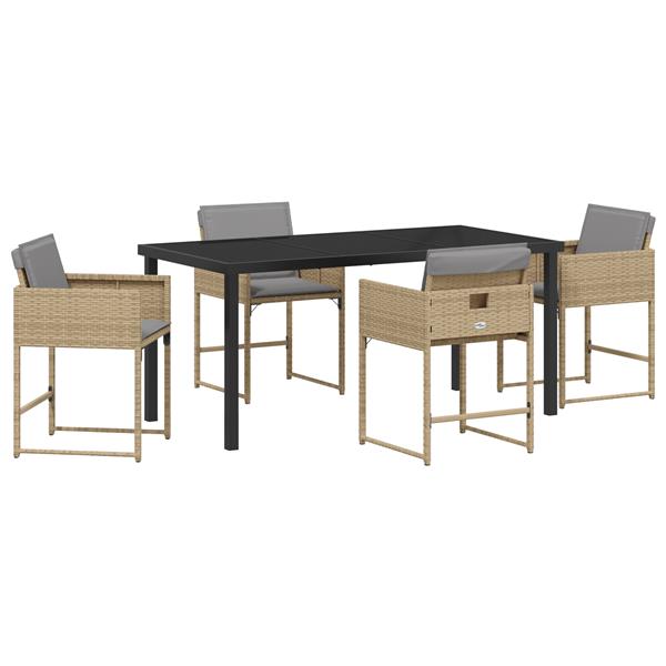 Grote foto vidaxl 5 delige tuinset met kussens beige poly rattan tuin en terras tuinmeubelen