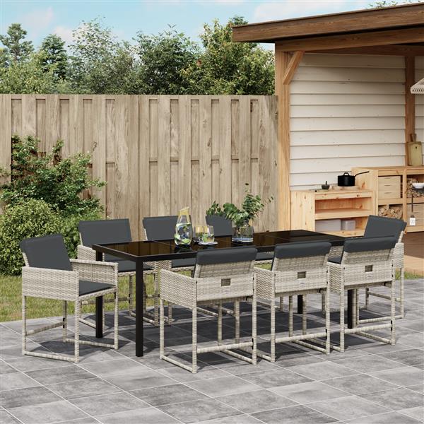 Grote foto vidaxl 9 delige tuinset met kussens lichtgrijs poly rattan tuin en terras tuinmeubelen
