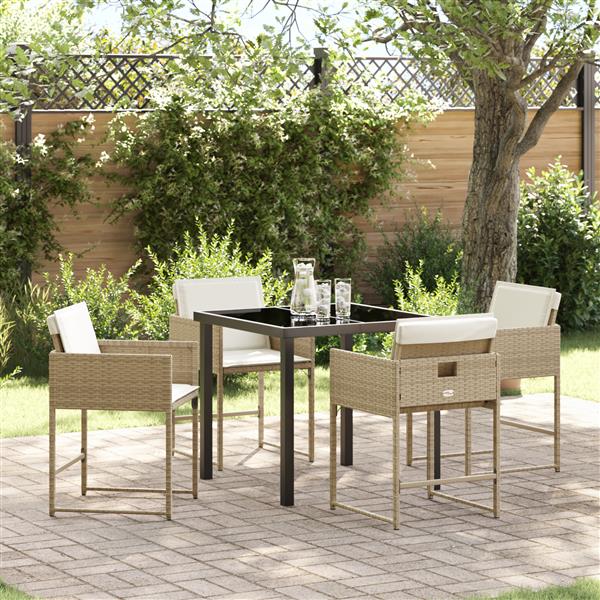 Grote foto vidaxl 5 delige tuin eetset met kussens in beige poly rattan tuin en terras tuinmeubelen