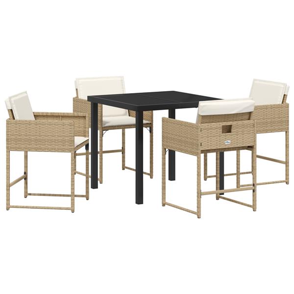 Grote foto vidaxl 5 delige tuin eetset met kussens in beige poly rattan tuin en terras tuinmeubelen