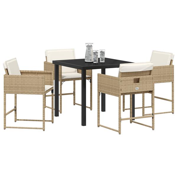 Grote foto vidaxl 5 delige tuin eetset met kussens in beige poly rattan tuin en terras tuinmeubelen
