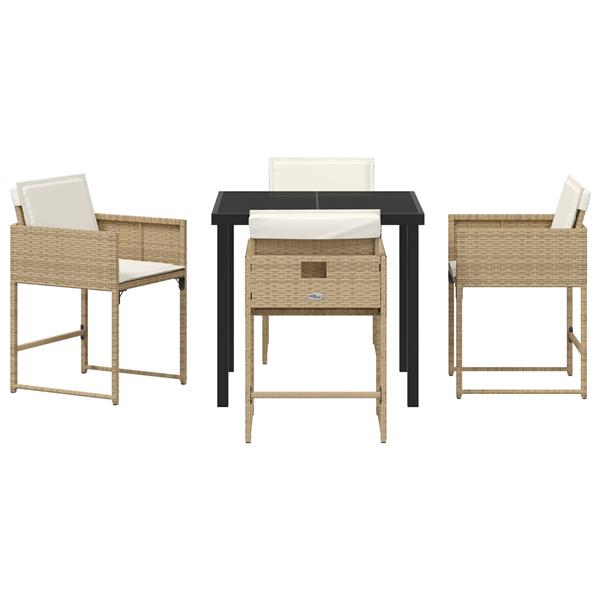 Grote foto vidaxl 5 delige tuin eetset met kussens in beige poly rattan tuin en terras tuinmeubelen