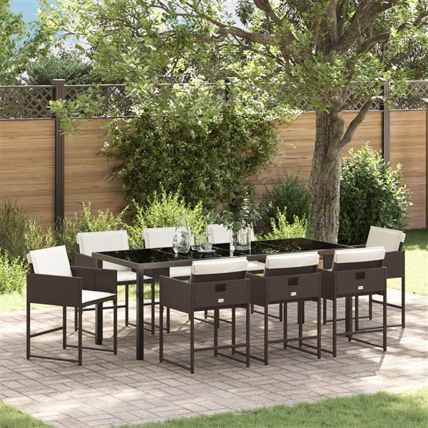 Grote foto vidaxl 9 delige tuinset met kussens in bruin poly rattan tuin en terras tuinmeubelen