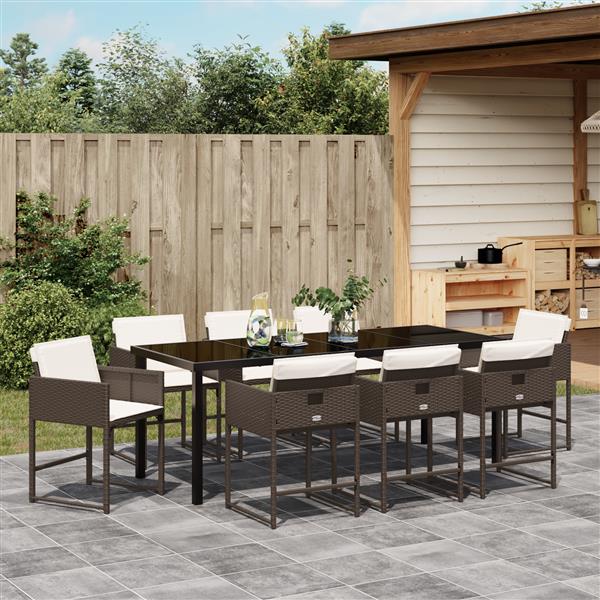 Grote foto vidaxl 9 delige tuinset met kussens in bruin poly rattan tuin en terras tuinmeubelen